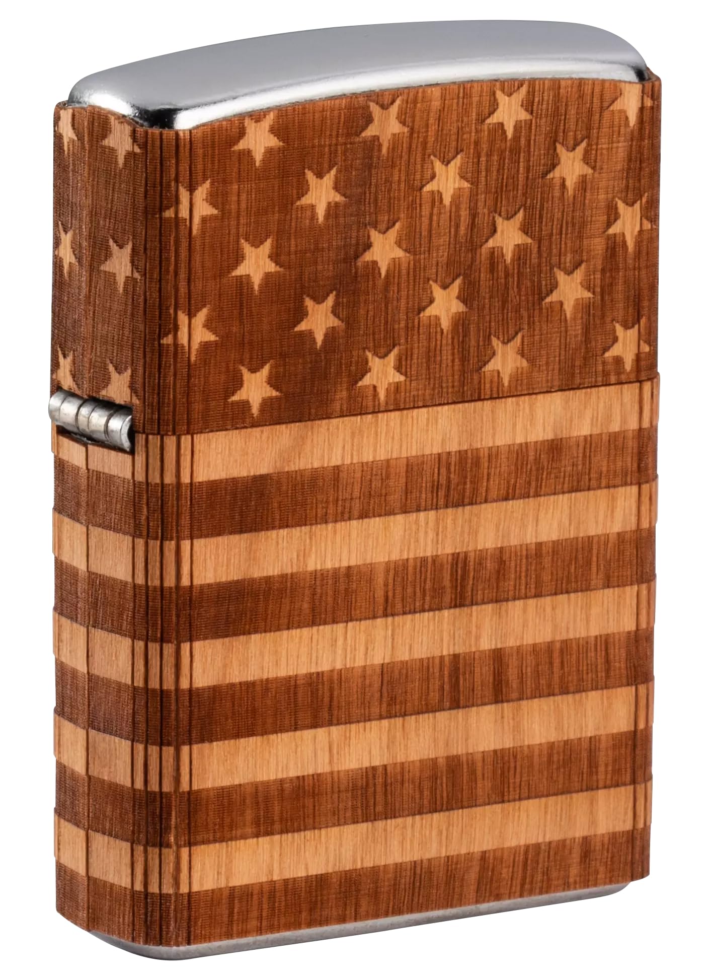 Zippo Windproof Lighter, Woodchuck Wrap American Flag Design – Street Chrome, Emblem Attached – Refillable, Reusable, Windproof Design – Comes in Gift Box – Made in USA