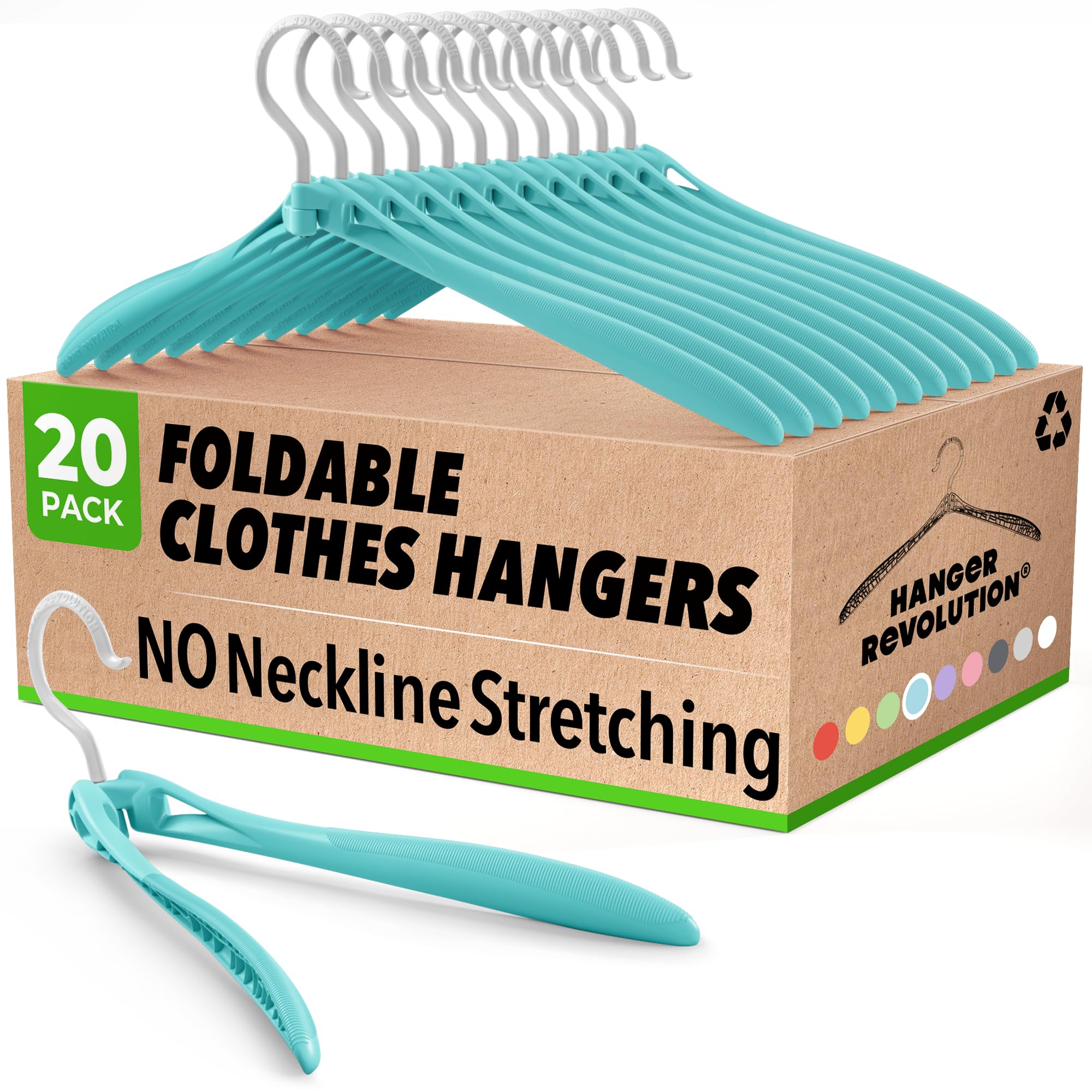 Photo 1 of Foldable Hangers by Hanger Revolution - Slide Easily Through Necklines Without Stretching - Non-Slip Plastic Arms Prevent Wrinkles & Marks - Perfect for Closet, Laundry & Travel - Blue - 20 Pack