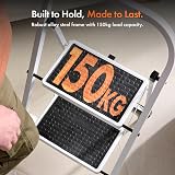 VonHaus 2 Step Folding Ladder Steel 150kg Capacity White view 2