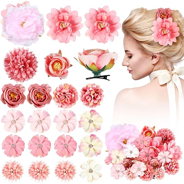 Amazon.com : YAEISM 6PCS Pink Flower Hair Clips Small Satin Rose