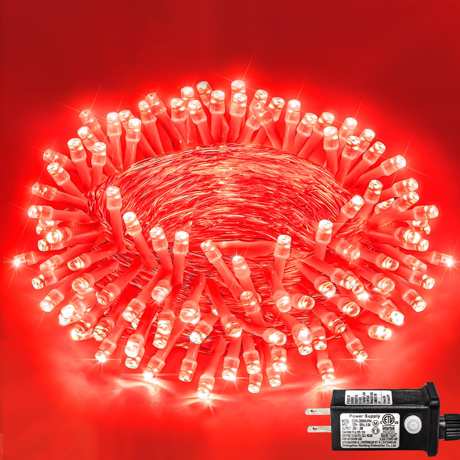 Photo 1 of 120 LED Red String Lights Outdoor Waterproof, 40ft Red Christmas Lights 8 Modes Clear Wire, Plug in Twinkle Fairy String Lights for Bedroom Christmas Decorations