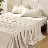 Bedsure King Size Sheets Set, Cooling Sheets for Hot Sleepers, Rayon Derived from Bamboo, Breathable & Soft, Deep Pocket Up to 16 Inches, Hotel Luxury Silky Bedding, Light Beige
