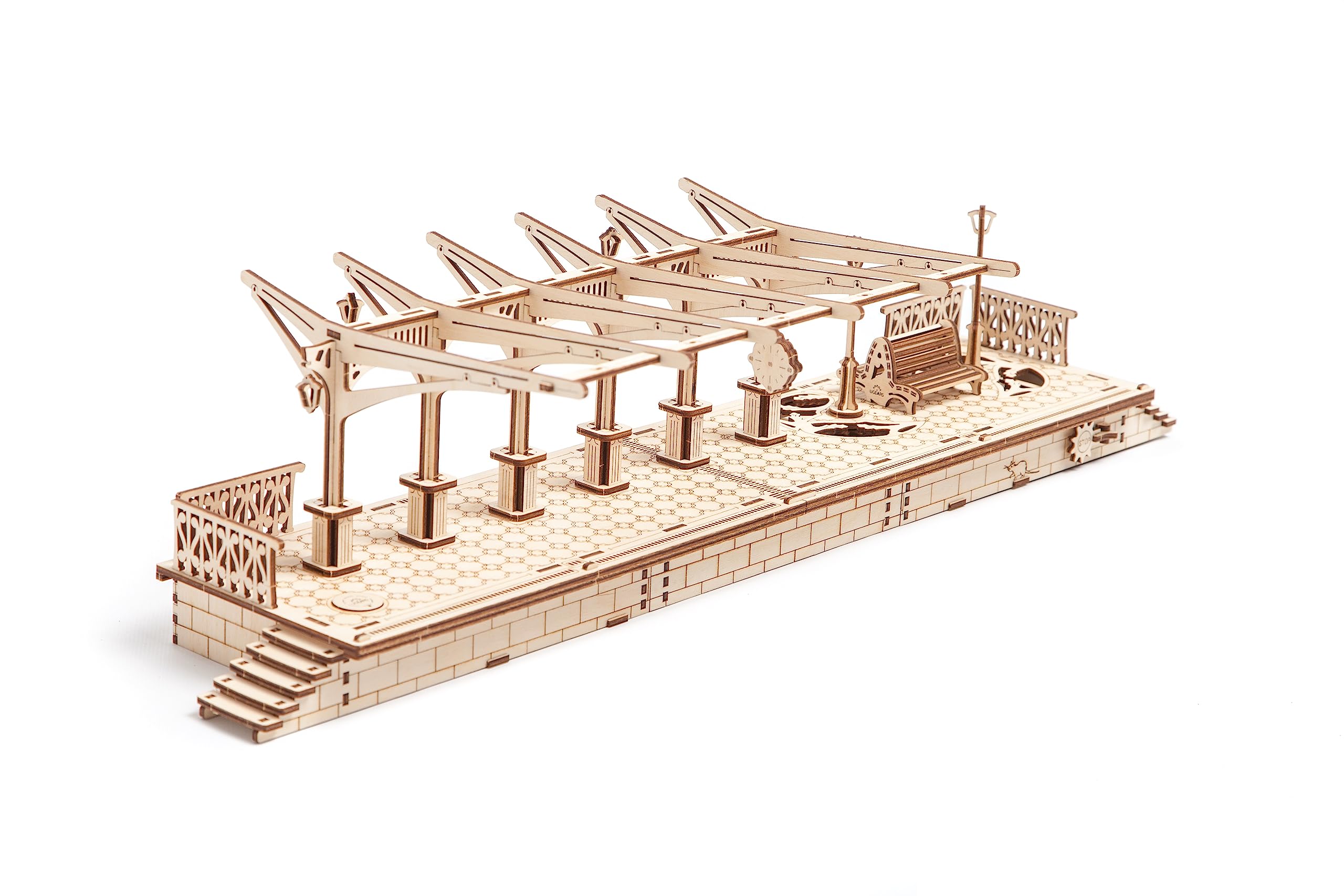 Railway Platform by Ugears: Self Propelled Modular Mechanical Model , 3D Wooden Puzzle for Self Assembly Without Glue , Brainteaser for Kids, Teens and Adults