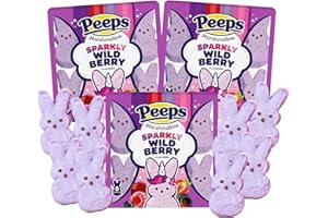 NEEDZO Peeps Marshmallows Limited Edition Spring Wild Berry Flavored Marshmallow Bunnies, Easter Candy Basket Stuffers Pack of 3, Lollipop Swirl Sticker Included