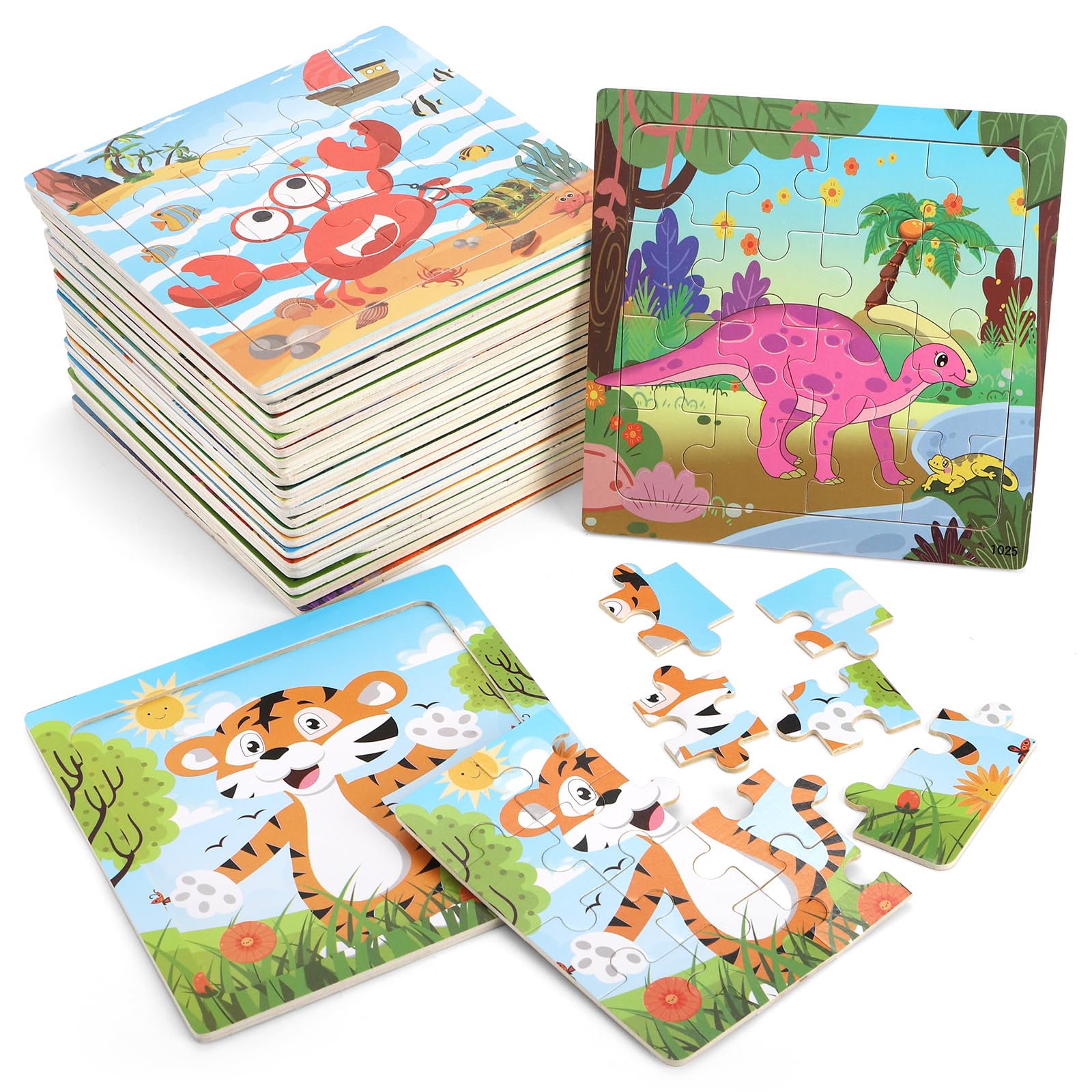 Photo 1 of DEAYOU 24 Pack Puzzles for Kids Ages 3-5, 16 Pieces Wooden Animals Jigsaw Puzzles for Toddlers, Preschool Educational Learning Puzzles Toy for Boys and Girls, Children, Party Favors
