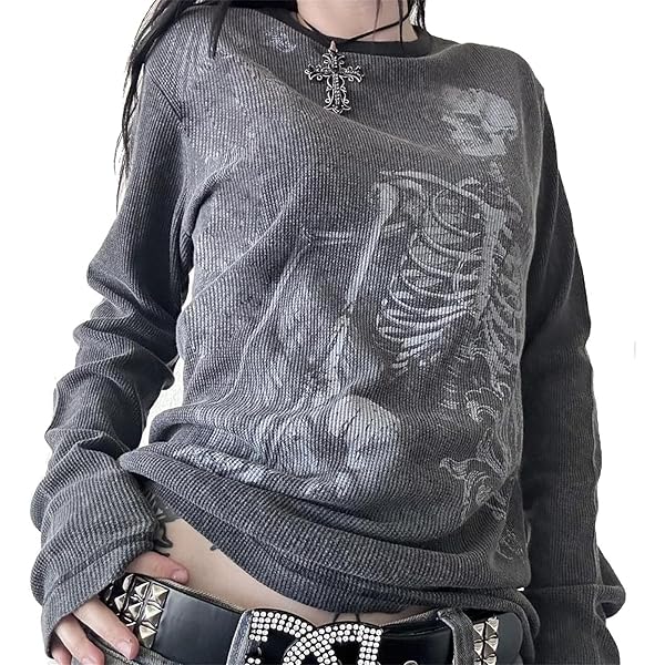 Y2K Grunge Long Sleeve Tops Vintage Graphic Print Loose Fit