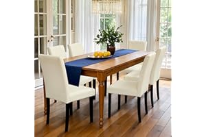 CHUN YI Dining Chairs Set of 6, Faux Leather Dining Room Chairs, Upholstered Parsons Chairs for Dining Room Kitchen Side Chair with Sturdy Wood Legs, Ivory White