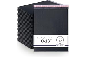 BAYLUE Black 10x13 Inch Poly Bubble Mailers |Self Seal Padded Envelopes for Thick books | Air Cushioned Bubble Mailer | Usable Size 9.5x13 Inch | Waterproof Lightweight Mailing Shipping Bags | 100 Pack Bulk