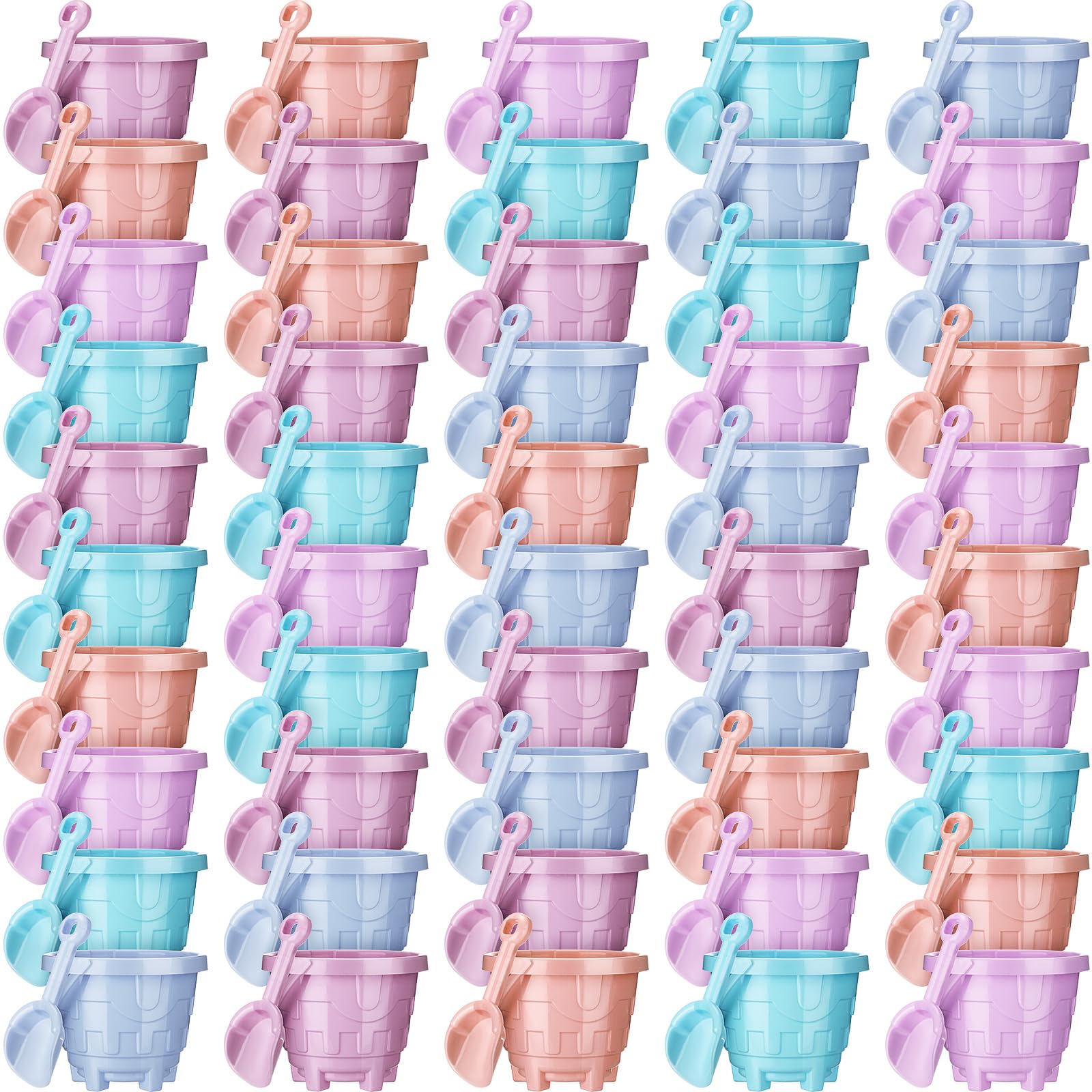 Photo 1 of Sosation 60 Pcs Sand Buckets Bulk Easter Sand Buckets and Shovels 5.5 Inch Plastic Beach Pails Toys for Adults Gift Party Favor, 5 Assorted Colors (Macaron)