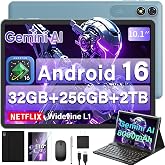 Android 16 Tablet 10 inch - Tablet with 32GB+256GB+2TB Expand, Gemini AI | Tablet with Keyboard, 8-Core, 8000mAh, GMS, GPS, 2 in 1 Tablet with Case/Mouse/Stylus for Study/Business/Entertainment(Black)