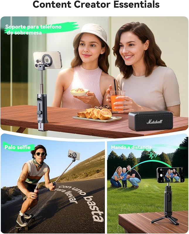 Magnético Palo Selfie con Trípode & Mando, 4 en 1 Extensible Portátil Viaje Magsafe Tripode para Movil Compatible con iPhone 17 16 15 14 13 12 Samsung 26 25 24 23 — foto 5 de 8