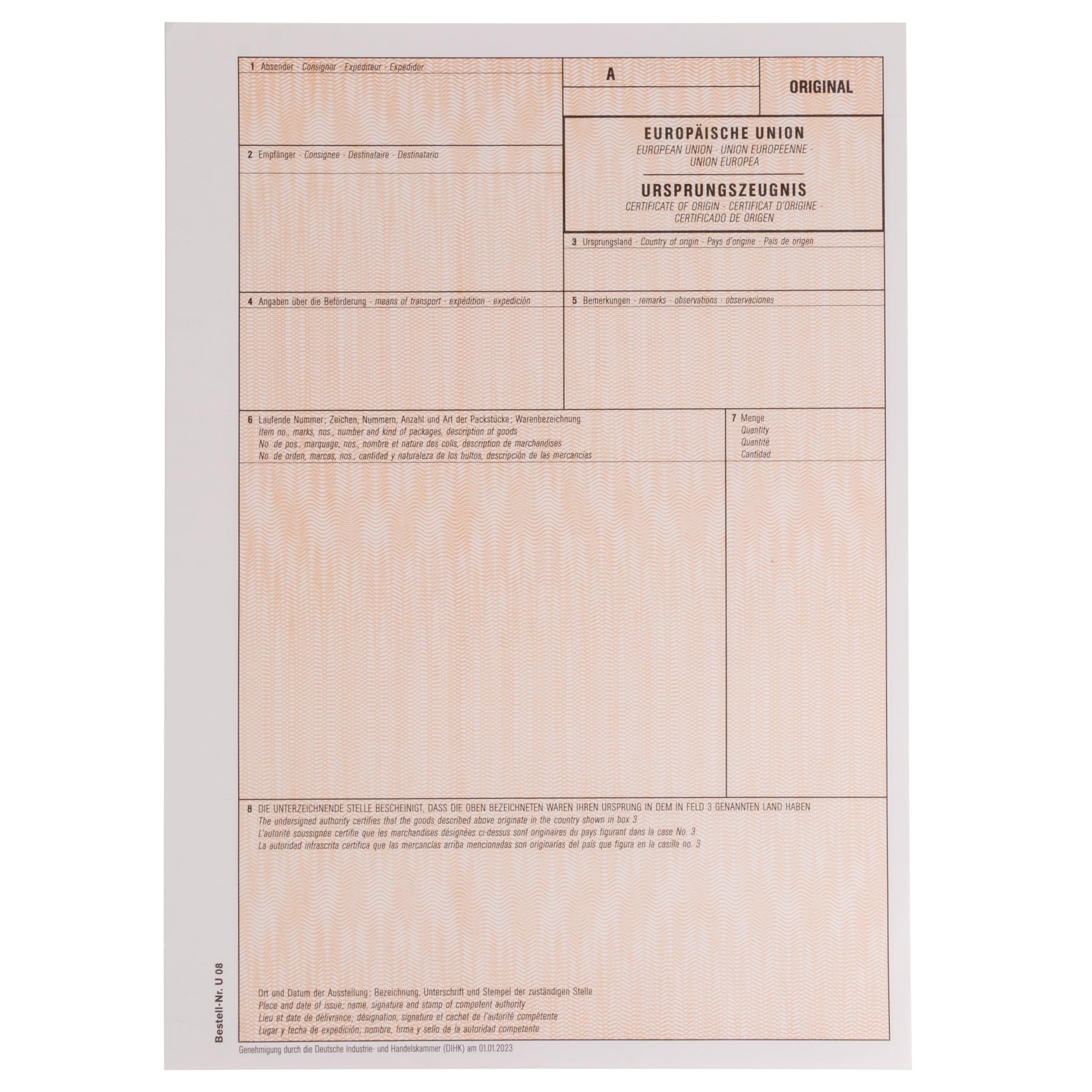 MASHPAPER Electronic Certificate of Origin IHK Form Form Single without Running Number for Laser and Inkjet Printers Pack of 100