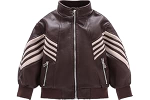 POZAMA Boys Faux Leather Biker Jacket Motorcycle Bomber Style Jacket with Zip Closure for Kids Ages 3-14