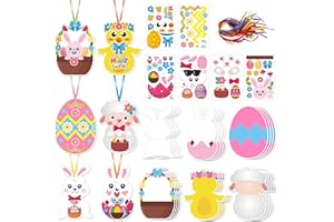JINGDAN 72 Pcs DIY Easter Stickers Hanging Decorations, Package Includes 24 Stickers, 24 DIY Hanging Cards, 24 Ribbons, Easter Gifts for Kids