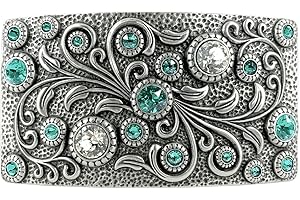 HA0850 Rhinestone Crystal Belt Buckle Antique/Brass Rectangle Floral Engraved Buckle