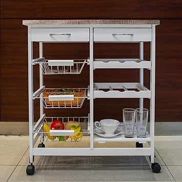 Amazon Com Kitchen Storage Cart Island Rolling On Wheels With