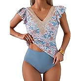 Aidonger Women's Tummy Control Tankini Two Piece Swimsuit High Waisted Bathing Suit with Ruched Ruffle Swim Top