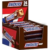 SNICKERS Milk Chocolate Snack Bar, 0.76 Oz, 24 Count Snacks Bulk | SNICKERS chocolate candy bars for on-the-go snacking, milk chocolate snack size candy bulk, midday treat, halloween candies