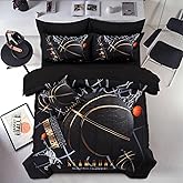 A Nice Night Basketball Court Printed Comforter Sets,with Sportsman Slam Dunk Printing 6Pcs Bedding Set in a Bag for Teen Boys,Twin