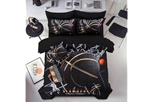 A Nice Night Basketball Court Printed Comforter Sets,with Sportsman Slam Dunk Printing 6Pcs Bedding Set in a Bag for Teen Boys,Twin