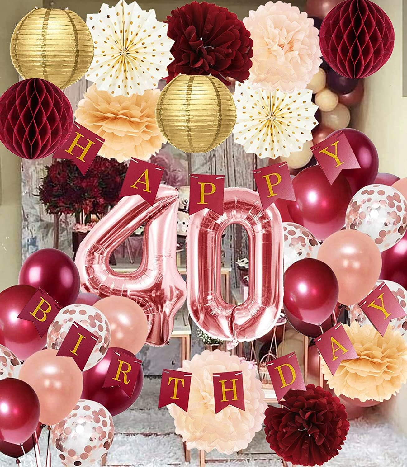 images 40Th Birthday Decoration Ideas For Her 40th birthday decorations for women burgundy rose gold 40th birthday party supplies polka dot fans 40th birthday balloons fall burgundy rose gold 40