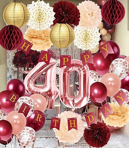 Amazon Com 40th Birthday Decorations For Women Burgundy Rose Gold 40th Birthday Party Supplies Polka Dot Fans 40th Birthday Balloons Fall Burgundy Rose Gold 40 Birthday Decorations Autumn Toys Games
