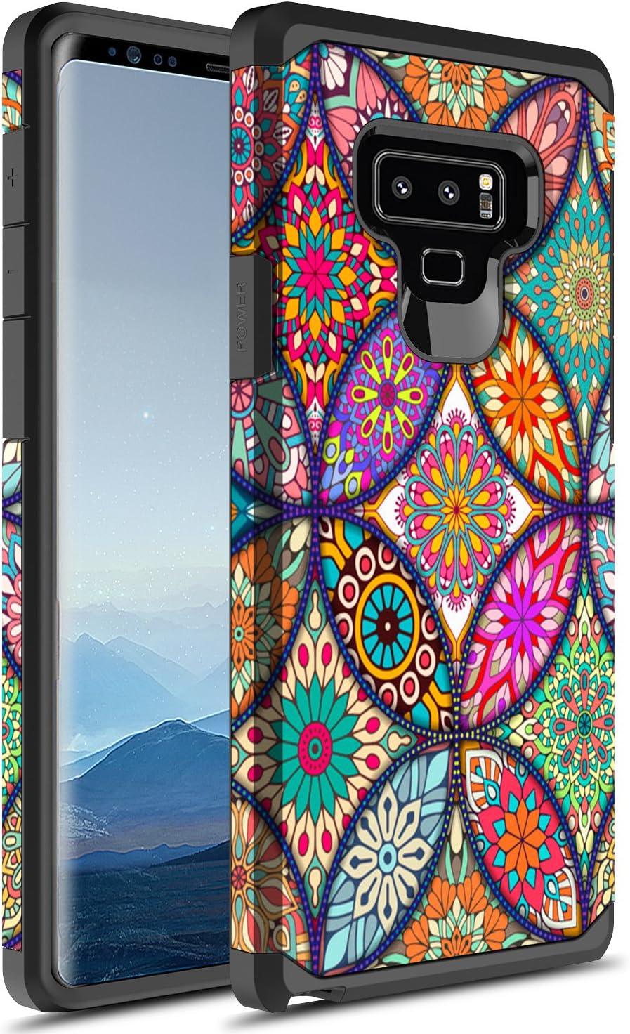 Samsung Galaxy Note 9 Case, Samsung Galaxy Note 9 Plus Case, Rosebono Slim Hybrid Graphic Armor Case for Samsung Galaxy Note 9 (Colorful Mandala)