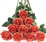 DuHouse 10Pcs Artificial Roses Silk Flowers Realistic Bridal Bouquets Coral