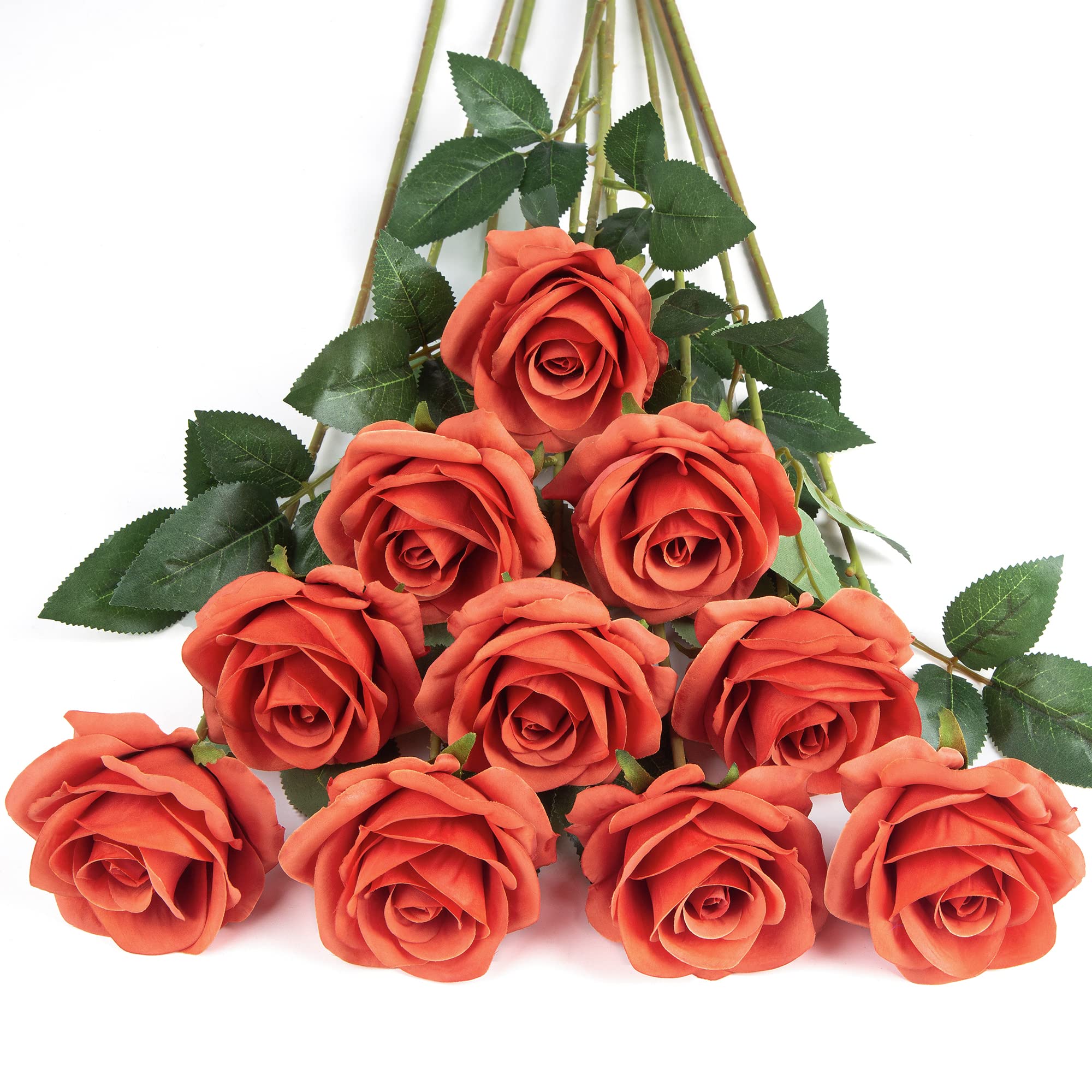 DuHouse 10Pcs Artificial Roses Fake Silk Flowers Realistic Bridal Bouquets with Single Long Plastic Stems for Arrangement Wedding Table Centerpiece Party Home Decor(Coral) — image 1