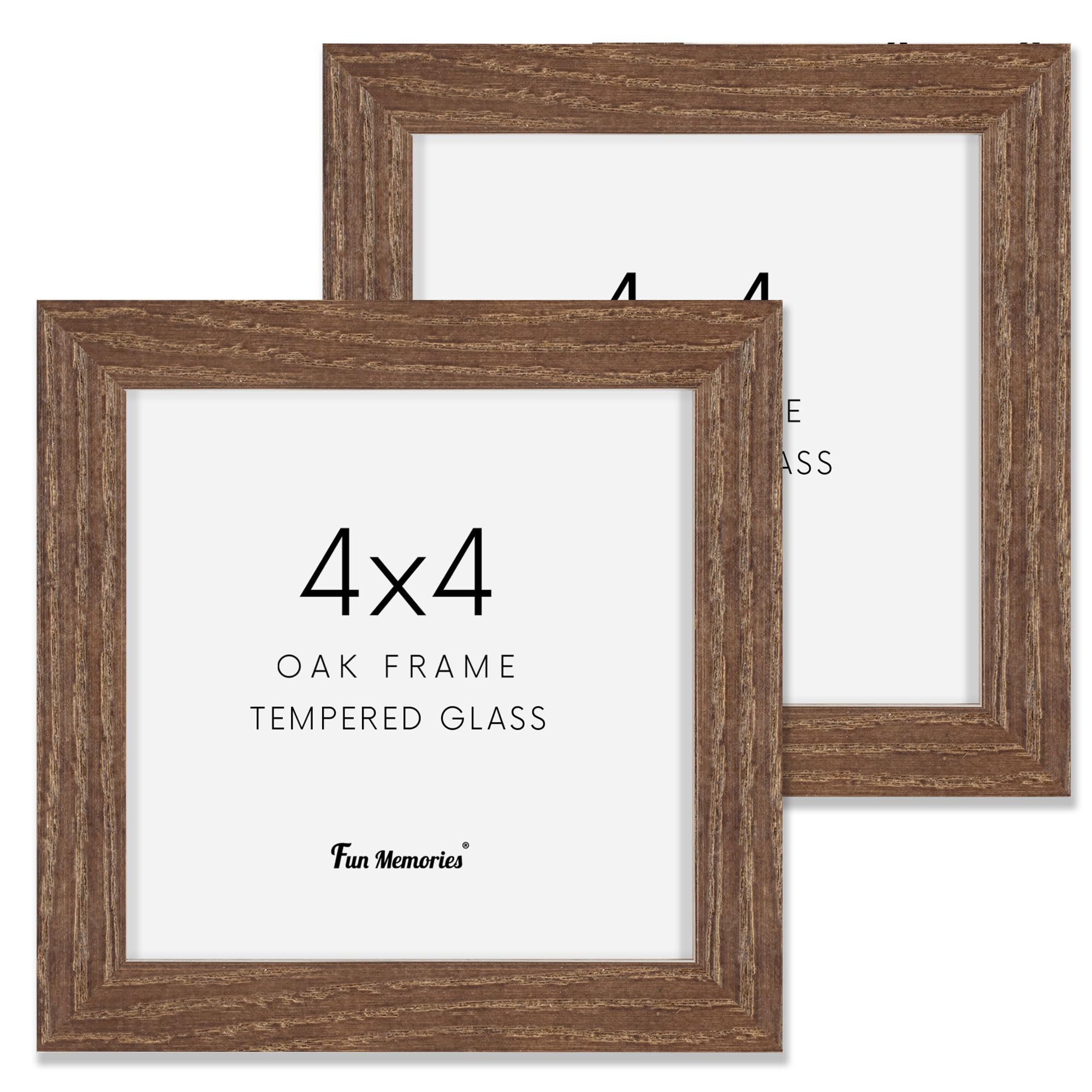 Photo 1 of 4x4 Picture Frame, Solid White Oak Wood Frame 4 by 4, 4 x 4 Square Photo Frame with Tempered Real Glass, Rustic Wooden Frame 4"x4" for Wall & Tabletop Display, Walnut Color, Set of 2