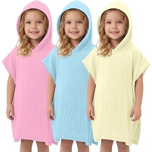 Custoneei 3 Pack Toddler Girl Hooded Swim Cover Up | Cotton, Hooded Design, Beach and Pool, Swim Coverup, Fit 1T-10Y, Lightwe