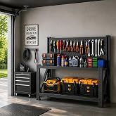 Welfiya 2000LBS Garage Workbench with Pegboard, 48" H Heavy Duty Work Bench | Adjustable Shelves Work Table for Garage, Metal Workshop and Basement,15.8"D x 47.2"W x 47.2"H