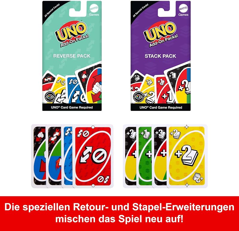 UNO Kartenspiel mit 2 Zusatzpacks und Aufbewahrungsdose