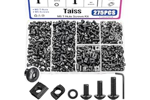 Taiss 275PCS M5 T-Nuts and Bolts Kit for 2020 Aluminum Extrusion Hardware,T Sliding Nut,T-Slot Nut,M5x8/10/12mm Hexagon Socket Screws and Washers with Hex Wrench