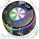 Bluetooth Shower Speaker, Portable Bluetooth 5.3 Speakers Wireless with Time Display, IP7 Waterproof Speakers with RGB Light, Suction Cup, Mini Stereo Speaker for Bathroom Party Travel Beach Outdoor
