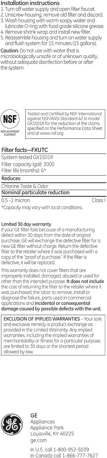 GE FXUTC Drinking Water System Replacement Filter: Home Improvement
