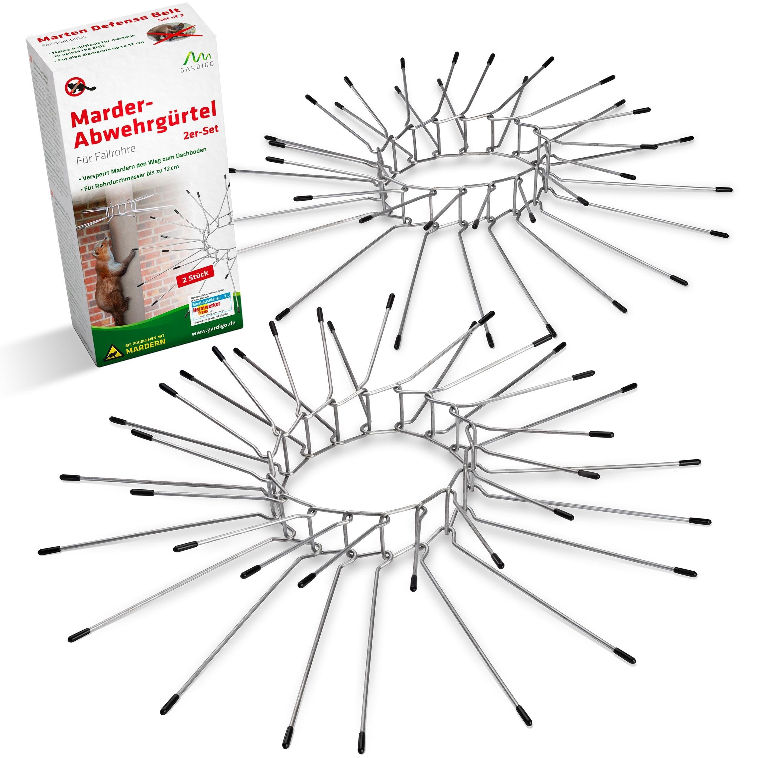 GARDIGO® Marten Repellent Belt for Downpipes - Set of 2 | Downpipe Guard Diameter Ø 100mm to Ø 120mm I Rodent Repellent made of Galvanised Steel for House, Gutter, Tree | Marten Protection Downpipe