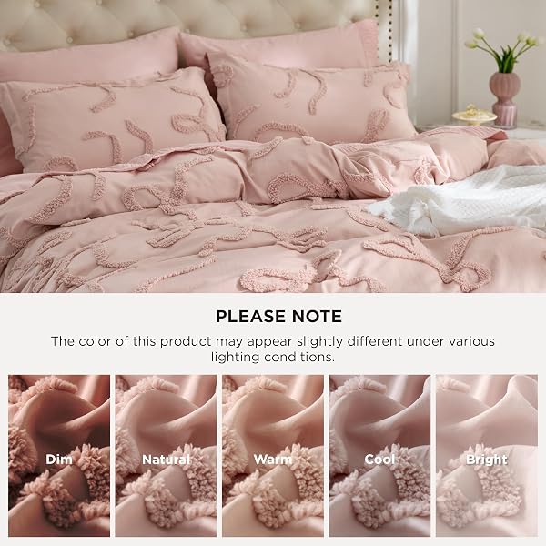 BEDSURE BOHO DUVET COVER QUEEN SIZE – ROSE PINK TUFTED BOHO BEDDING, FARMHOUSE SHABBY CHIC EMBROIDERY BEDDING FOR ALL SEASONS, 3 PIECES, 1 SOFT JACQUARD QUEEN COMFORTER COVER AND 2 PILLOW SHAMS