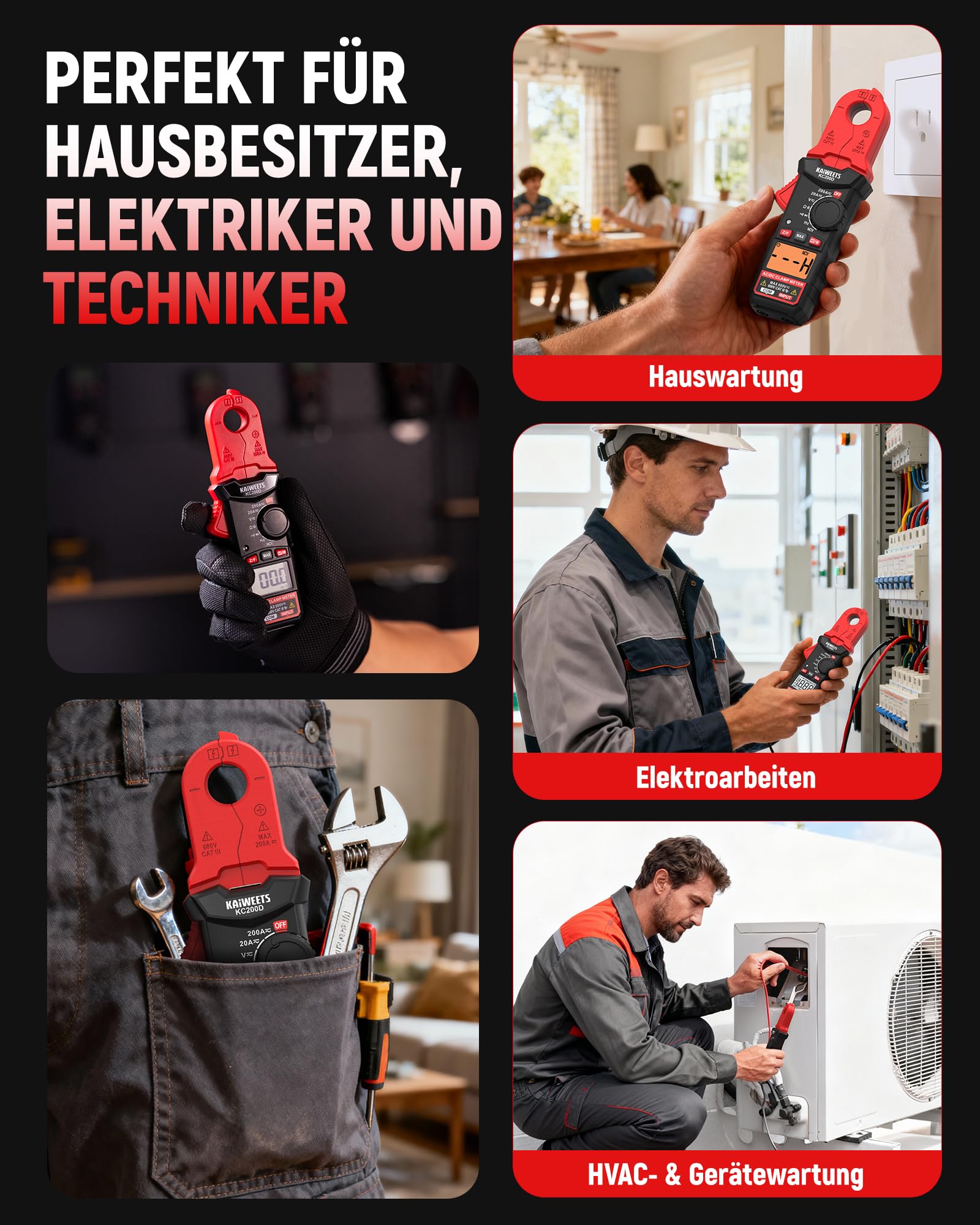 KAIWEETS Stromzange Digital True RMS, Mini Strommesszange AC/DC 2000 Counts NCV Spannungsprüfer Widerstands, Kapazitäts, Dioden, Frequenz für Elektriker, Auto Reparatur & HVAC Wartung 4