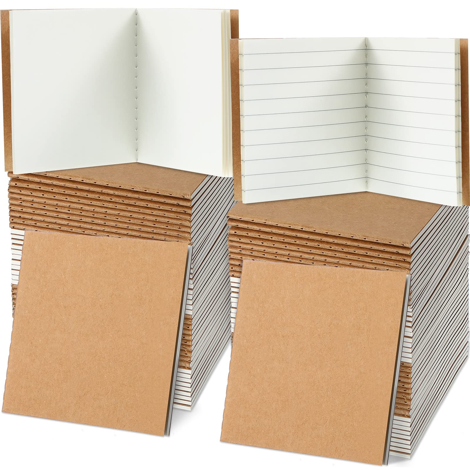 Photo 1 of 100 Pieces Mini Notebook Bulk Set Small Kraft Paper Blank Lined Journals Pocket Journal Sketchbooks for Kids Drawing Sketchbook Office Supplies 4 x 4 Inch Small Notebooks with 24 Sheets (Blank, Lined)