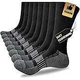 JOYNÉE 8 Pairs Mens Cushioned Crew Athletic Socks, Moisture Wicking Breathable Socks for Sport Running,Black,Sock Size:13-15