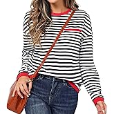 OLICE Women's Fall Long Sleeve Sweater Crew Neck Color-Block Striped Hoodie Knit Pullover Sweatshirt