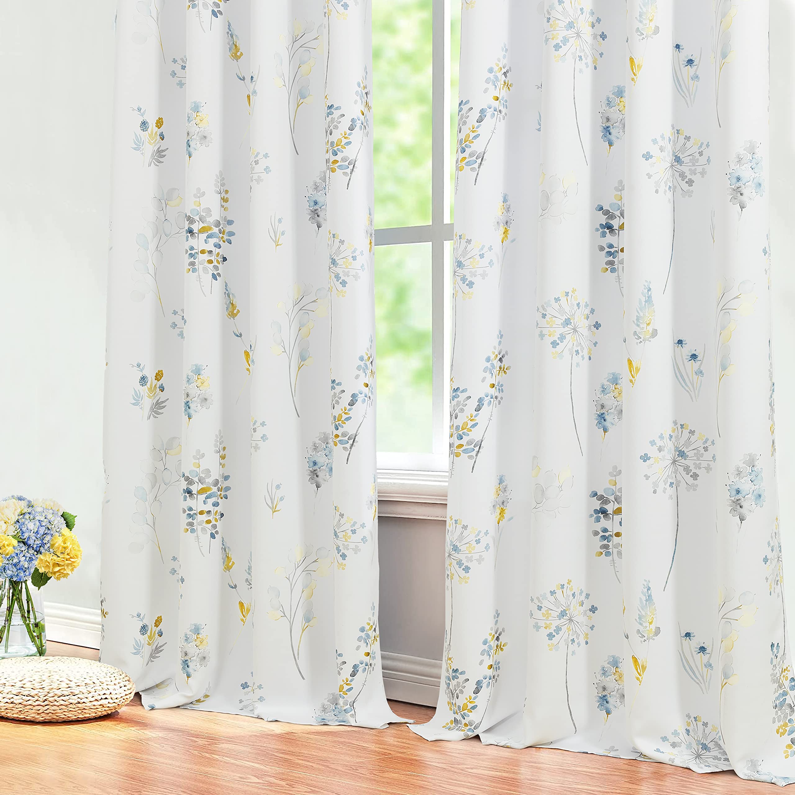 Photo 1 of Mustard Yellow and Grey Curtains 63 Inch Length for Bedroom 2 Panels 80 Blackout Room Darkening Multi Color Colorful Floral Pattern Multicolor Curtains for Living Room Sunroom 63 Inches Long,Navy Blue