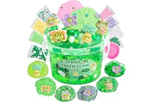 LAWOHO Frog Clear Slime 300ml, Green Kit for Kids With 8 Packs Add-Ins, Party Favors, Clay, Birthday St.Patrick's Day Hallowe