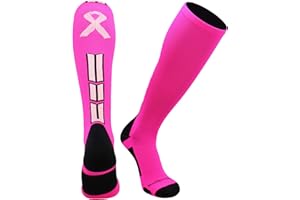 MadSportsStuff Triumph Pink Ribbon Breast Cancer Awareness Socks for Football Baseball Softball Boys Girls Men Over the Calf