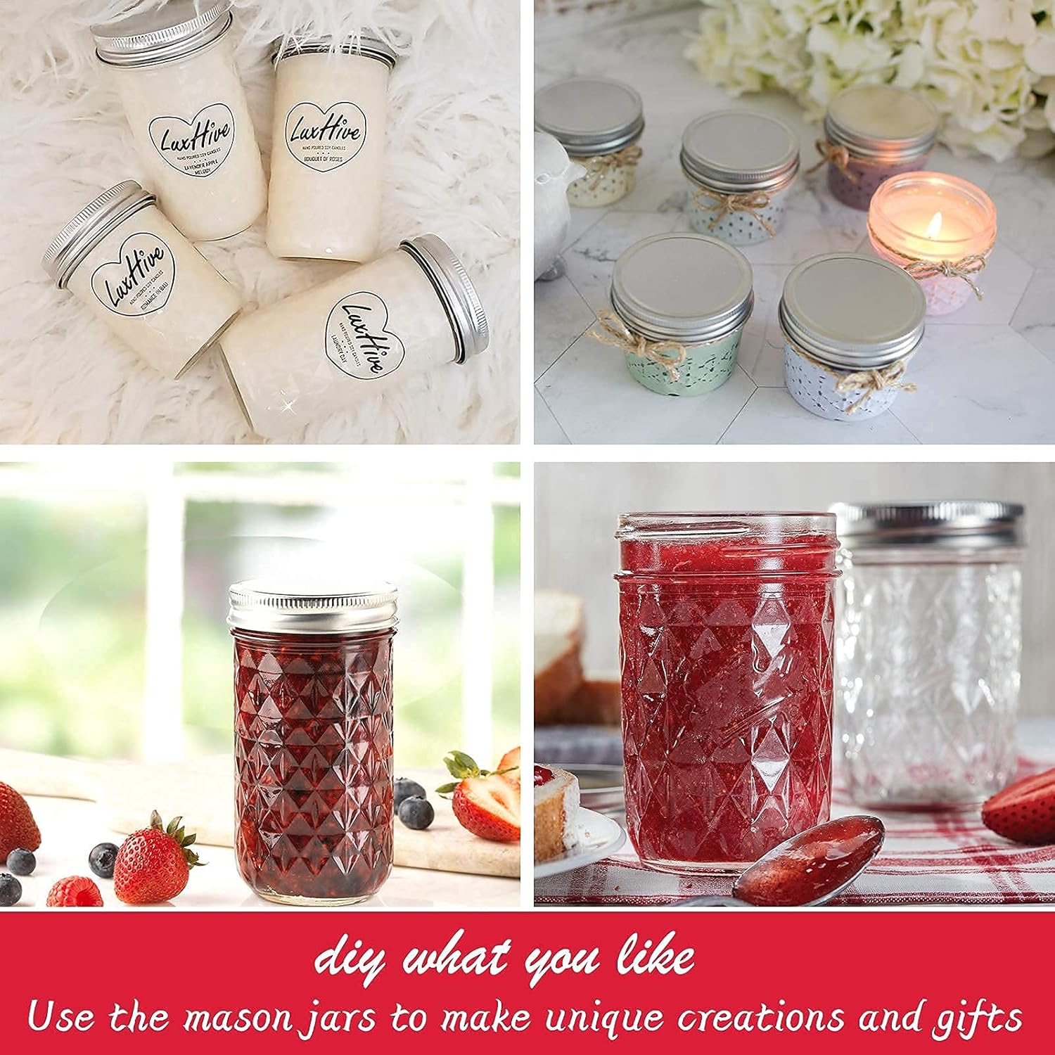 LovoIn Mason Jars Canning Jars, Jelly Jars With Regular Lids, Ideal for Jam, Honey, Wedding Favors, Shower Favors, Baby Foods, DIY Magnetic Spice Jars, 4 OZ x 3, 8 OZ x 3, 12 OZ x 3: Home Improvement