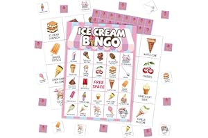 Mueddur Ice Cream Bingo Card, Sweet Treats Bingo Game for Adults Family Friends, Summer Party Favors Decorations, Ice Cream Game for Birthday Party, Holiday Games for 24 Players -18
