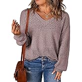 Eytino Womens Plus Size Sweater Casual Long Sleeve V Neck Crochet Knit Lightweight Pullover Sweater Tops(1X-5X)