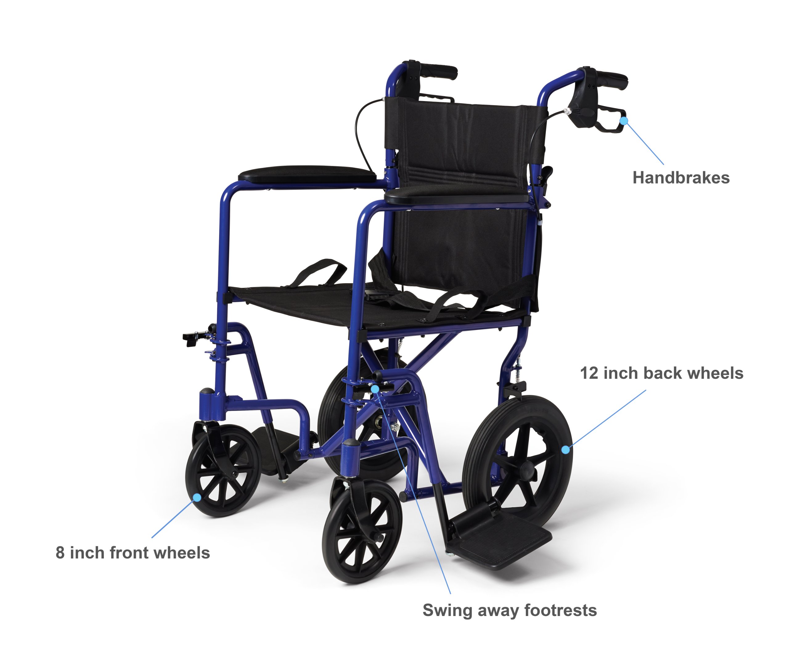 Medline Lightweight Transport Wheelchair with Handbrakes, Folding