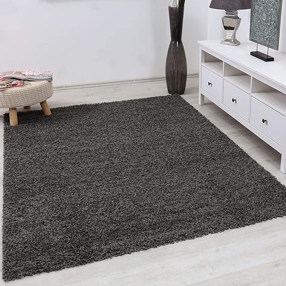 VIMODA Prime Shaggy Teppich Farbe Anthrazit Hochflor Langflor Teppiche Modern für Wohnzimmer Schlafzimmer, Maße:70x140 cm